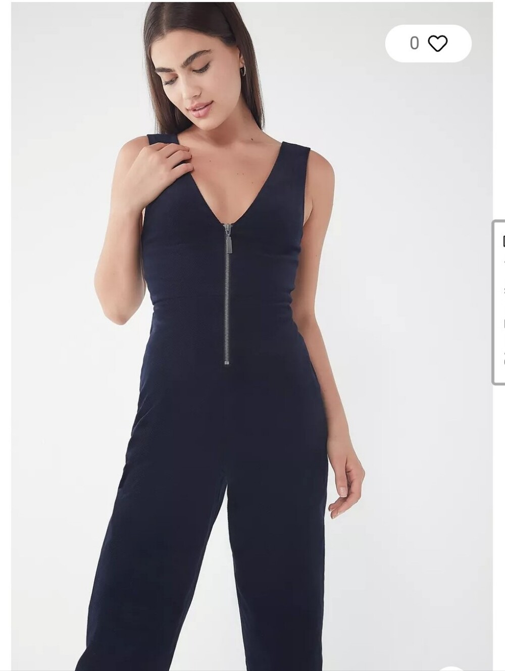 BDG Navy Sleeveless V-Neck Zip-Front Jumpsuit